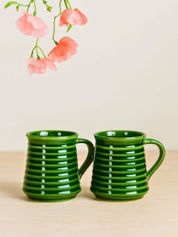 Unravel India - Green Ceramic Mugs (Pack of 2)