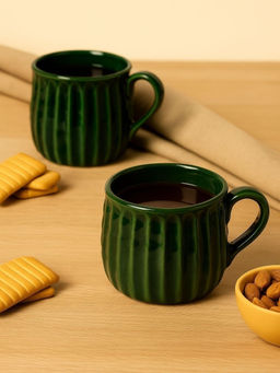 Unravel India - Green Ceramic Mugs (Pack of 2)