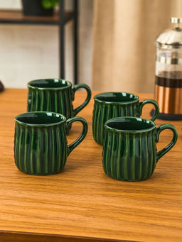 Unravel India - Green Ceramic Mugs (Pack of 4)