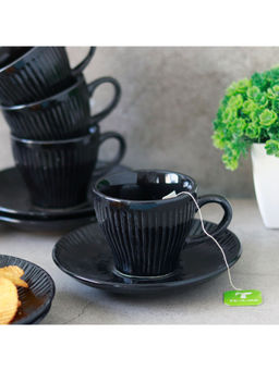 Unravel India - Black Stoneware Cup & Saucer Set
