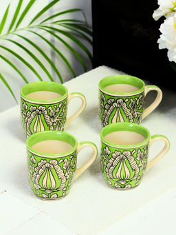 Unravel India - Green Ceramic Mugs (Pack of 4)