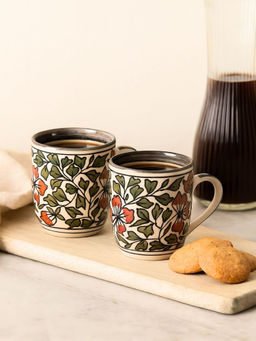 Unravel India - Beige Ceramic Mugs (Pack of 2)
