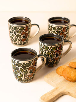 Unravel India - Beige Ceramic Mugs (Pack of 4)