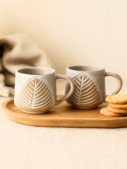 Unravel India - Beige Ceramic Mugs (Pack of 2)