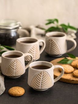 Unravel India - Beige Ceramic Mugs (Pack of 4)