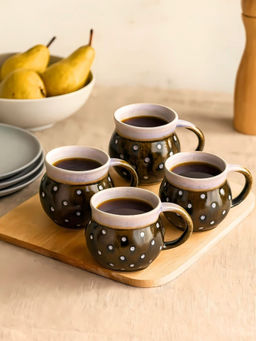 Unravel India - Brown Ceramic Mugs (Pack of 4)