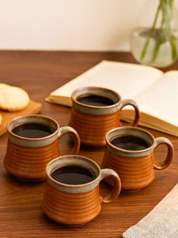 Unravel India - Brown Ceramic Mugs (Pack of 4)