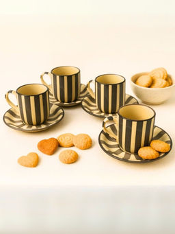 Unravel India - Multi-Color Zebra Pattern Ceramic Handpainted Cup & Saucer