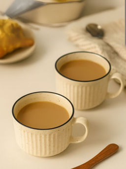 Unravel India - Rippled Pattern Off White Ceramic Mugs (Pack of 2)