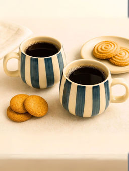 Unravel India - Green Zebra Pattern Ceramic Mugs (Pack of 2)