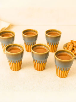 Unravel India - Studio Glazed Yellow & Green Ceramic Tea Kullhads (Pack of 6)