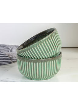 BODHI HOUSE - Green Ceramic Deep Serving Bowls (Pack of 2)