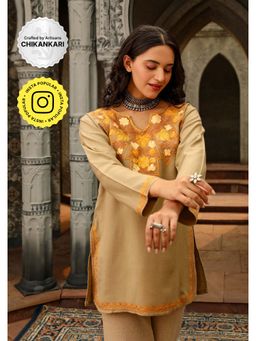 House of Chikankari - Kasmira Aari Woollen Short Kurta