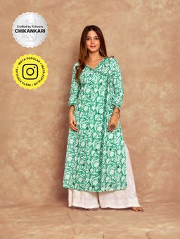 House of Chikankari - Chikankari Printed Angrakha