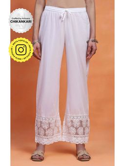 House of Chikankari - White Cotton Chikankari Solid Women's Palazzo