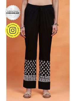 House of Chikankari - Black Cotton Chikankari Solid Women's Pant