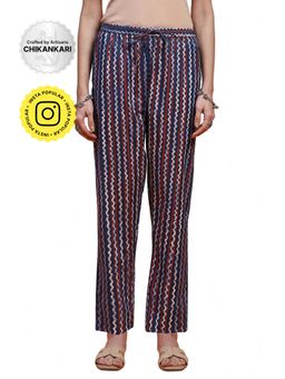 House of Chikankari - Blue Cotton Printed Women's Pant