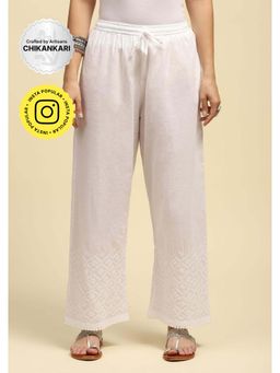 House of Chikankari - Cotton Chikankari Solid Women's Palazzo - White