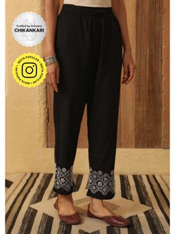 House of Chikankari - Cotton Flex Embroidered Solid Women's Pant - Black
