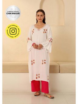 House of Chikankari - Rayon Chikankari Womens Long Kurta - White