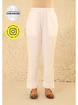 House of Chikankari - White Cotton Loom Women's Solid Pant