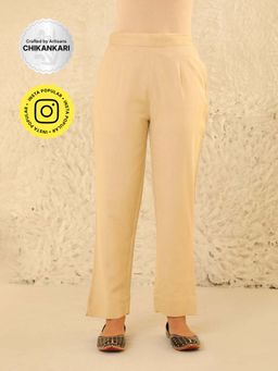 House of Chikankari - Beige Cotton Loom Women's Solid Pant