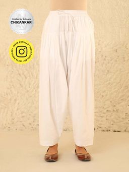 House of Chikankari - White Cotton Women's Solid Salwar