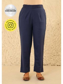 House of Chikankari - Navy Blue Cotton Loom Women's Solid Pant