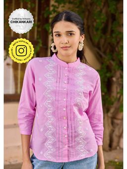 House of Chikankari - Lavender Cotton Chikankari Solid Women's Top