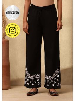 House of Chikankari - Cotton Cambric Chikankari Womens Palazzo - Black