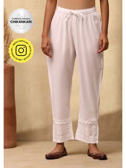 House of Chikankari - Cotton Cambric Chikankari Womens Pant - White