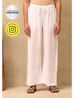 House of Chikankari - Cotton Cambric Chikankari Womens Palazzo - White
