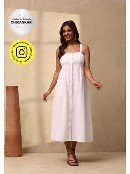 House of Chikankari - Cotton Slub Chikankari Womens Long Dress - White