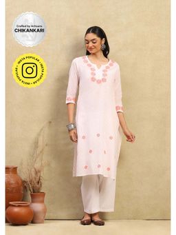 House of Chikankari - Cotton Dobby Chikankari Womens Long Kurta - Pink