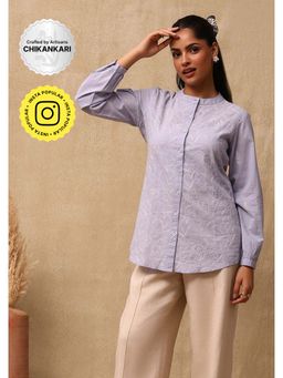 House of Chikankari - Cotton Cambric Chikankari Womens Shirt - Powder Blue