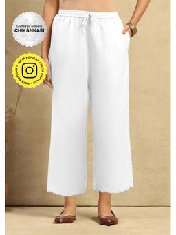 House of Chikankari - Cotton Womens Scalloped Palazzo - White