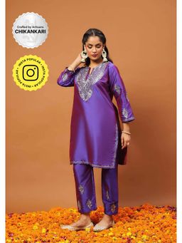House of Chikankari - Purple Kurti with Pant