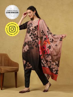 House of Chikankari - Women's Black Muslin Printed Kurta and Pant with Dupatta