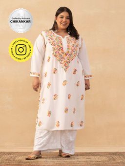 House of Chikankari - White Rayon Chikankari Solid Womens Long Kurta