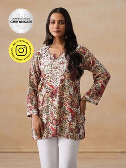 House of Chikankari - Rayon Chikankari Printed Women's Short Kurta - Multicolour