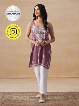 House of Chikankari - Rayon Chikankari Women's Short Kurta - Mauve