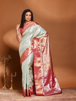 MEENA BAZAAR - Woven Green Art Silk Saree Without Blouse