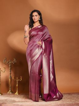 MEENA BAZAAR - Woven Purple Art Silk Saree Without Blouse