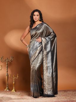 MEENA BAZAAR - Woven Black Art Silk Saree Without Blouse