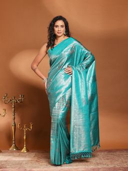 MEENA BAZAAR - Woven Blue Art Silk Saree Without Blouse