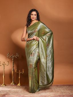MEENA BAZAAR - Woven Green Art Silk Saree Without Blouse