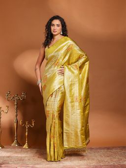MEENA BAZAAR - Woven Mustard Art Silk Saree Without Blouse