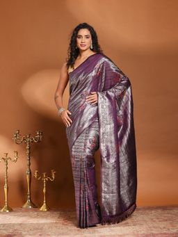MEENA BAZAAR - Woven Purple Art Silk Saree Without Blouse