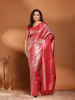 MEENA BAZAAR - Woven Red Art Silk Saree Without Blouse