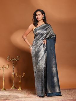 MEENA BAZAAR - Woven Teal Art Silk Saree Without Blouse